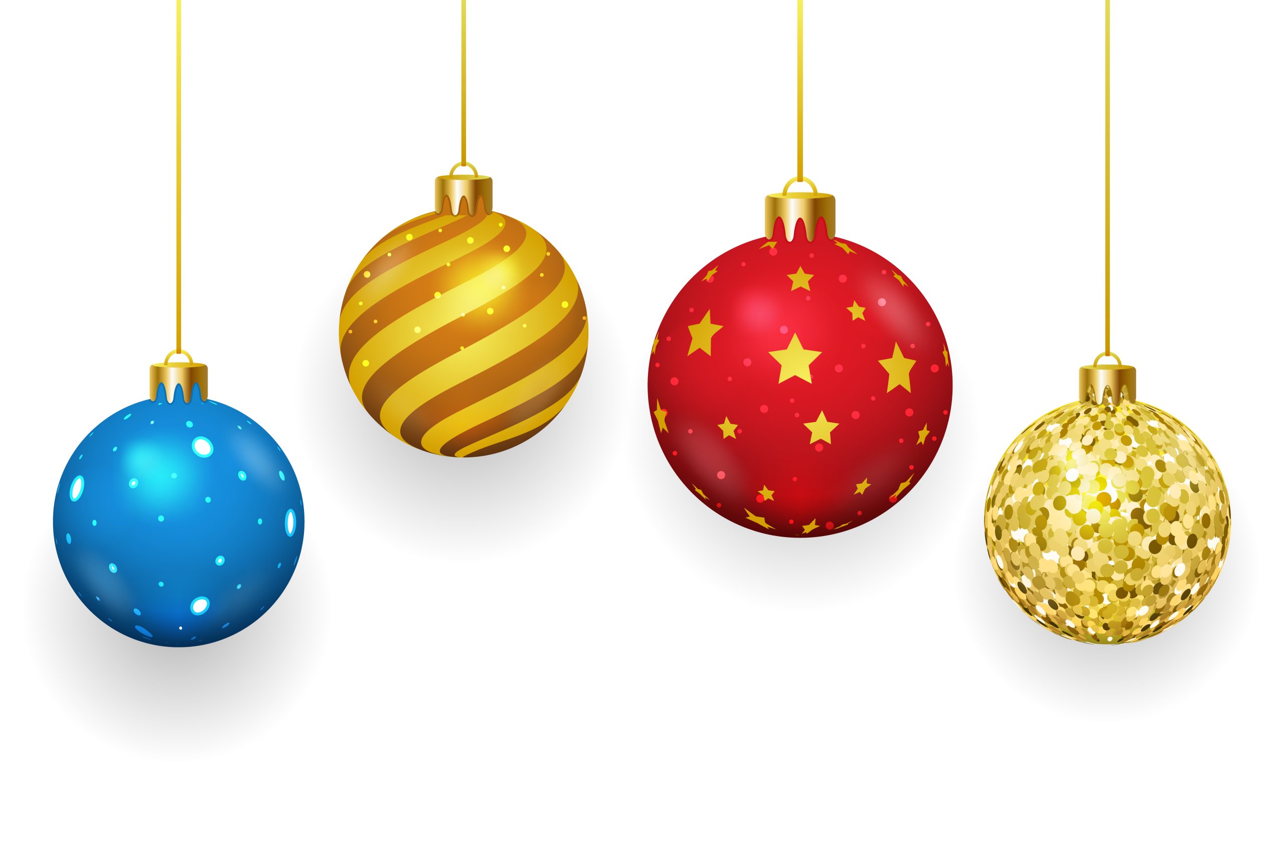 Christmas balls on white background. Xmas and ornament, winter season, sphere shiny, vector illustration